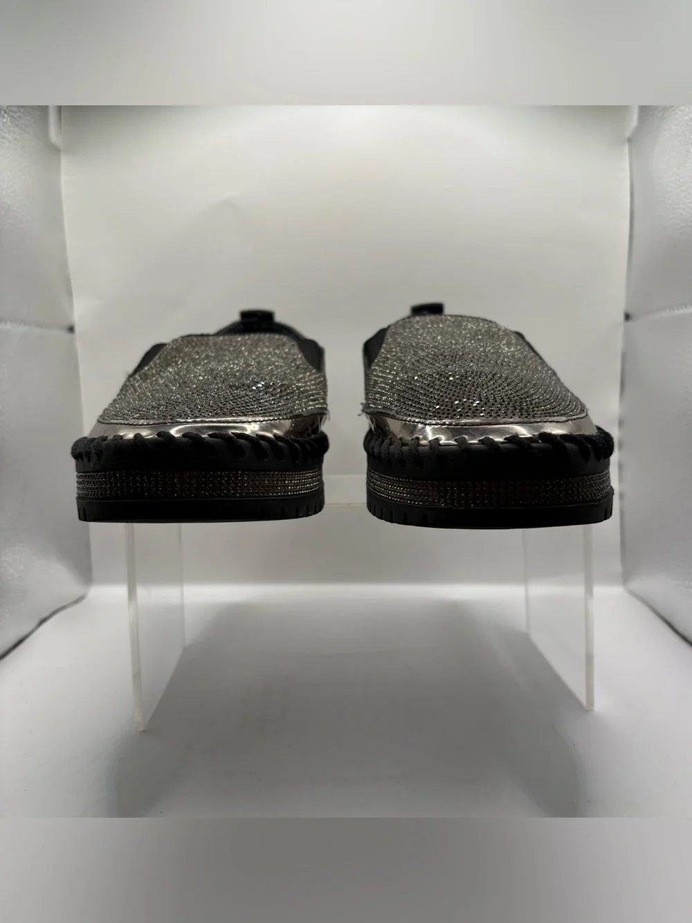 Men's Black Crystal-Embellished Slip-On Loafers